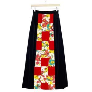 Vintage Patchwork Maxi Skirt Black Red 60s 70s Walter Mountain Black‎ Velvet